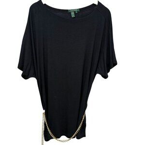 LAUREN Ralph Lauren Top with Goldtone Chain Belt Size Large Black T-shirt Womens